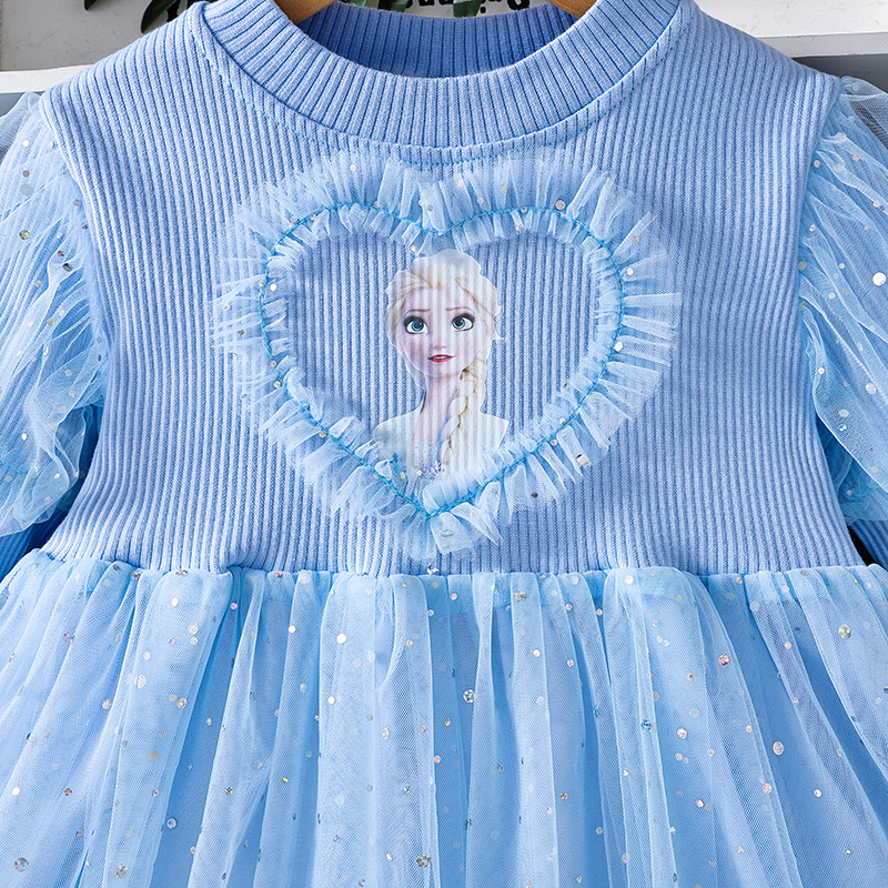 DISNEY Girls designer clothes baby clothes kids dress Elsa dress from Frozen children's dress with net skirt princess dress
