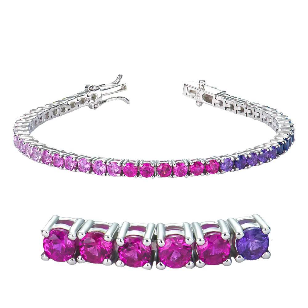 S925 Sterling Silver Tennis Bracelet with 3mm Rainbow Corundum Gemstone Wholesale Jewelry for Gifts