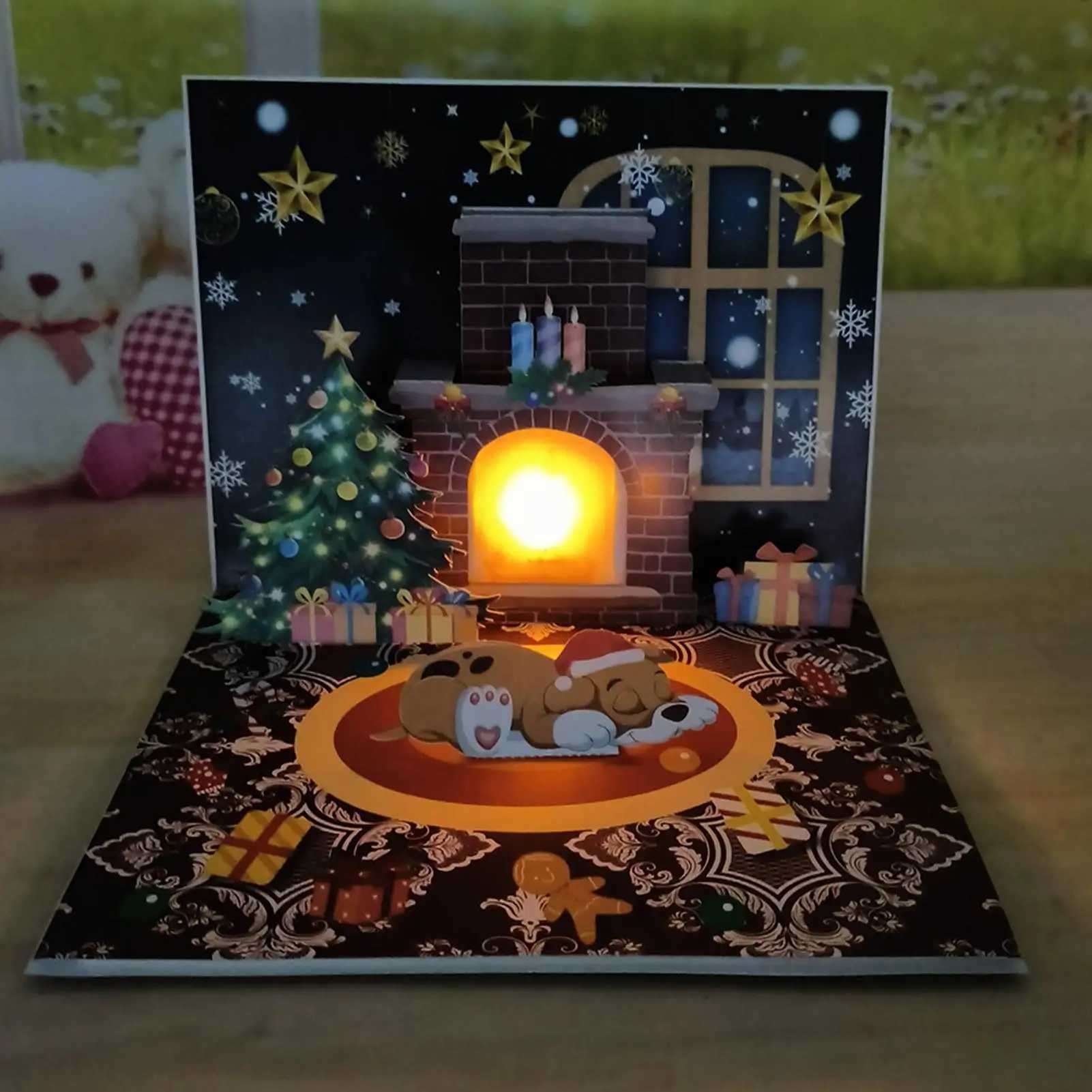 Christmas PopUp Cards Musical Greeting Cards with Light Santa Projection 3D Blessing Cards Christmas Gift for Family Friends G251119