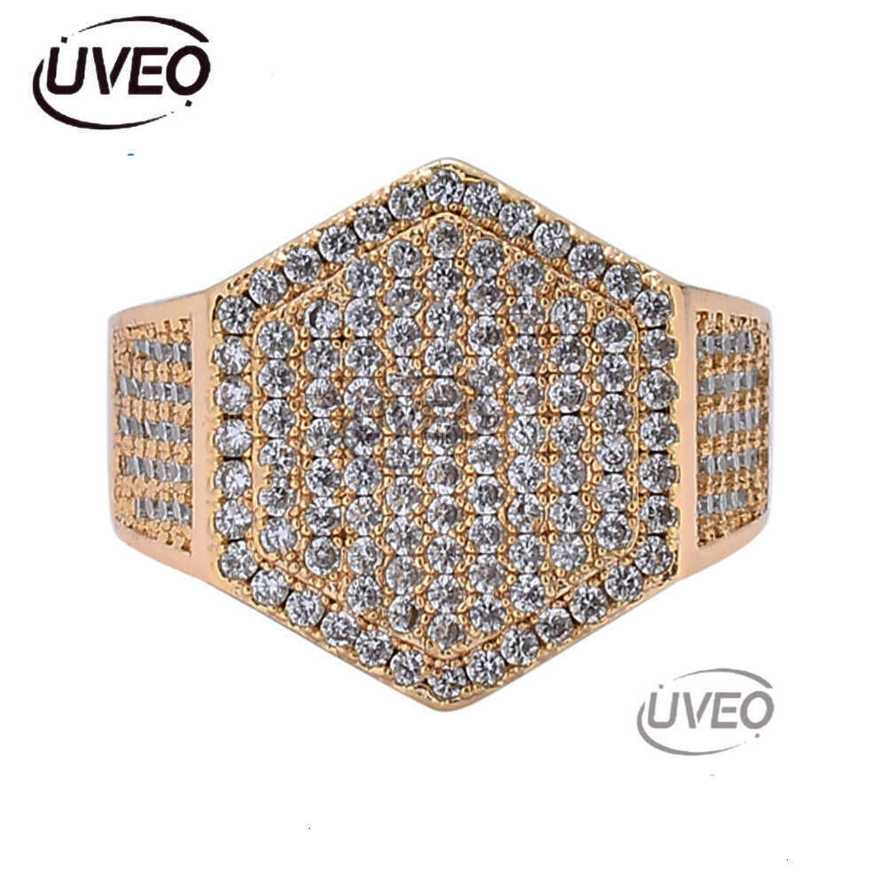 Luxury designer Hexagonal Ice Out VVS Moissanite Ring for Men Hip Hop Ring with free shipping