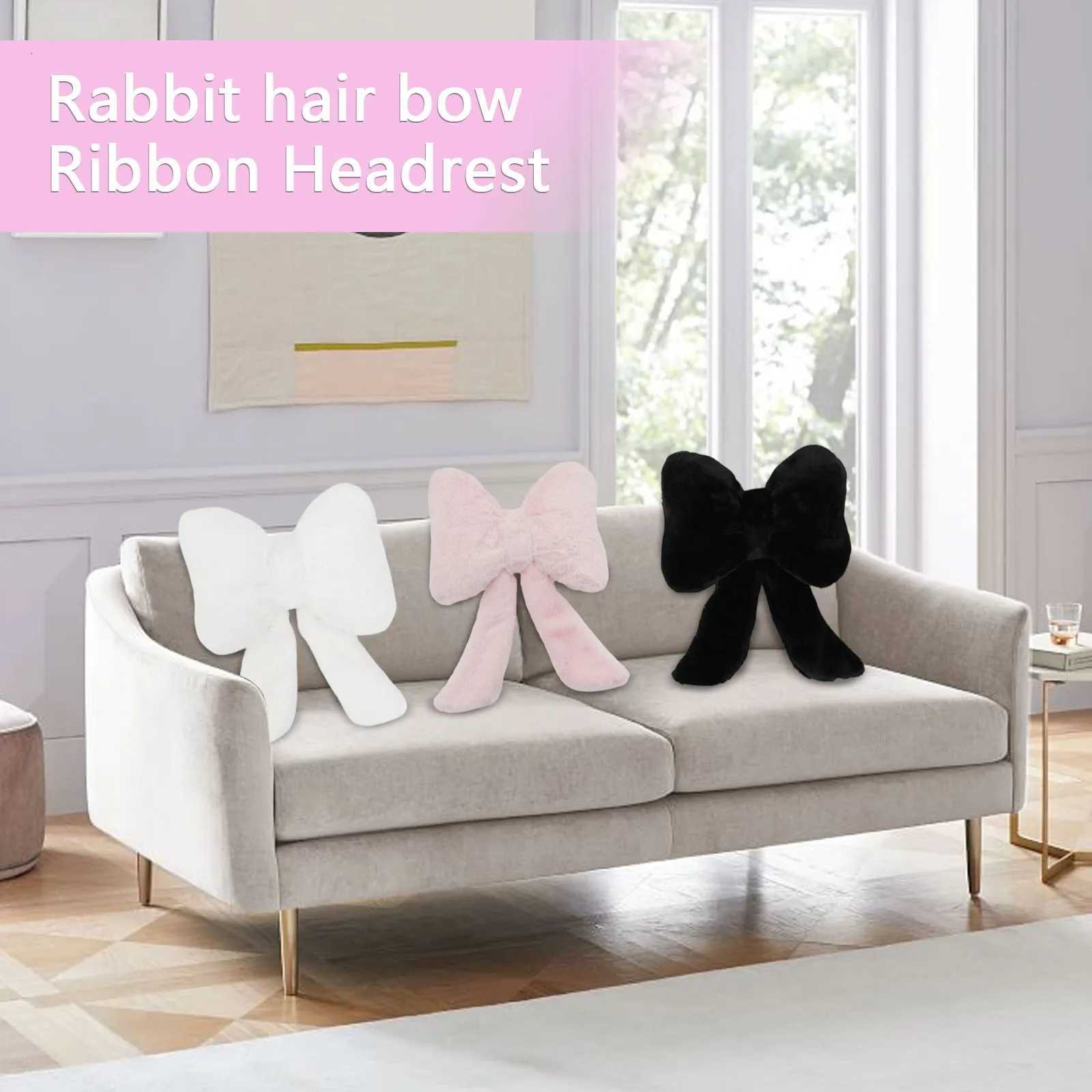 Soft Furry Bow Throw s Cute Bowknot Plush Home Decor Stuffed Bow Lumbar For Bed Couch Living Room DecorM251119