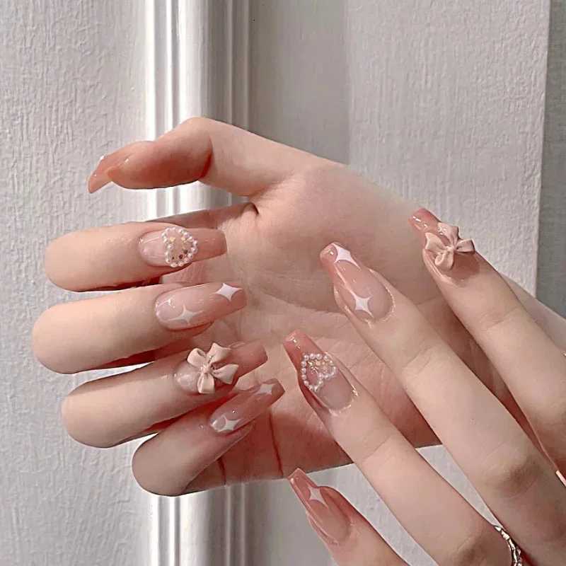 Pink Fake Nails Press on Nail Designs Art Long Tips False Forms with Glue Stick Stickers Reusable Set Acrylic ArtificialT251118T251119