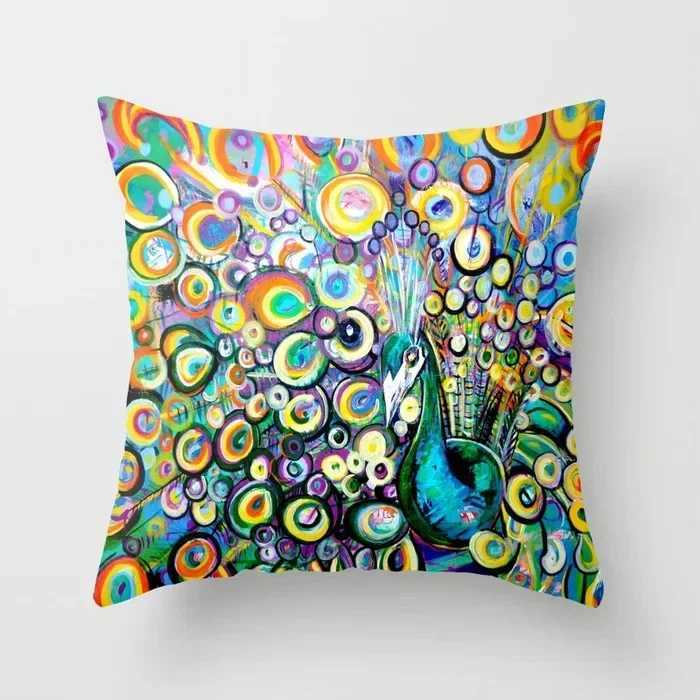 Peacock feather series ethnic style throw cover with short plush print for living room sofa decoration cushion coverM251119