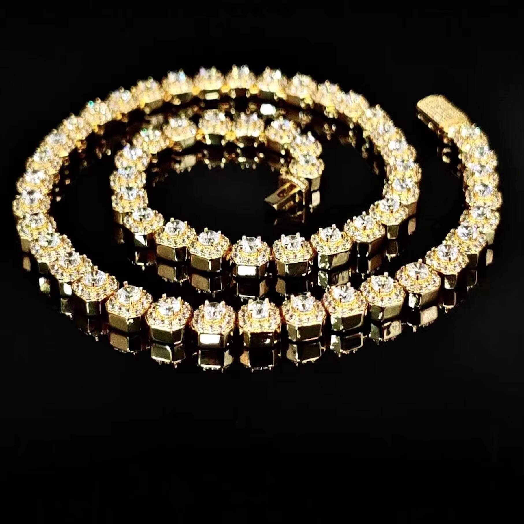 Hip Hop 8mm Clustered Iced Out Chain Necklace 925 Sterling Silver Vvs Moissanite Tennis Chain