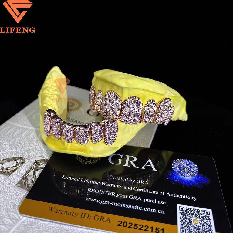 Custom 925 Sliver Rose Gold VVS Moissanite Grillz Iced Out High Quality Hip Hop Jewelry Grillz Teeth Diamond Moissanite Grillz