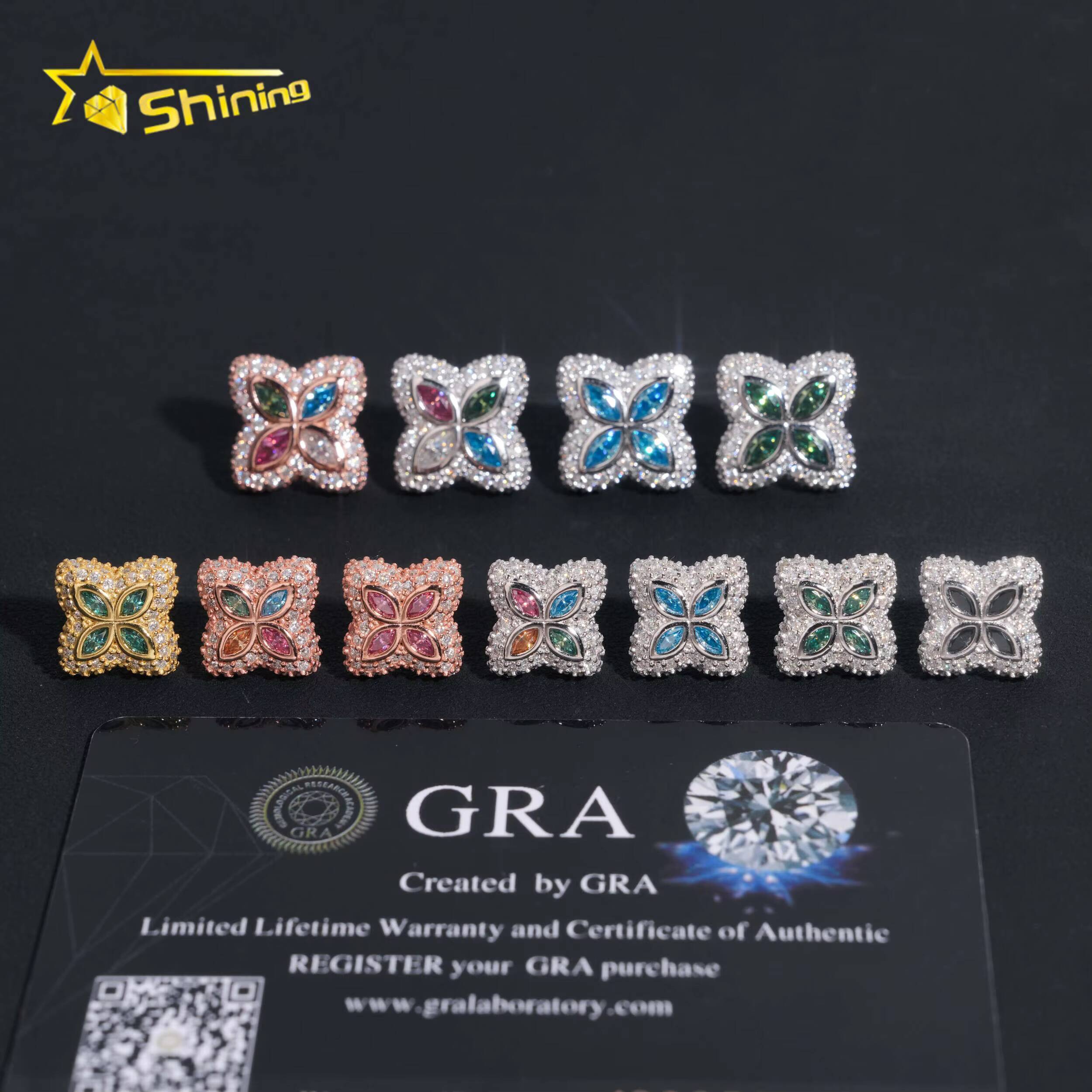 Hot Sale Trendy 15mm Flower Screw Back Stud Earrings 925 Silver Gold Plated Colorful Moissanite Pass Diamond Tester Earring