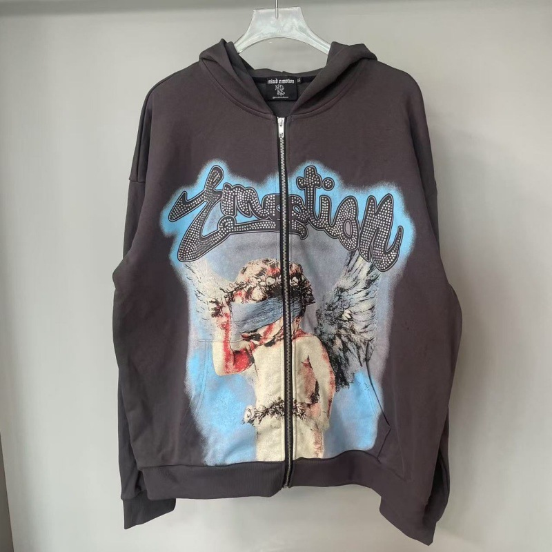 Men's Hoodies Sweatshirt Cotton High Street Hip Hop Diamond White Ink Direct Spray Zipper Hoodie And Women's - view 4