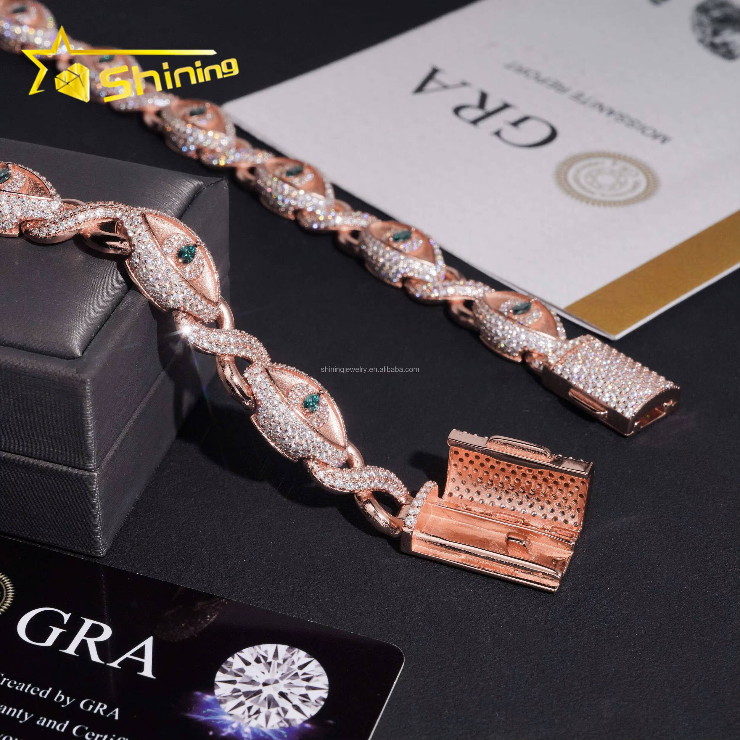 New Design 12mm Jewelry Hip Hop Green White Marquise Moissanite Diamond Iced Out S925 Silver Infinity Evil Eyes Cuban Bracelet