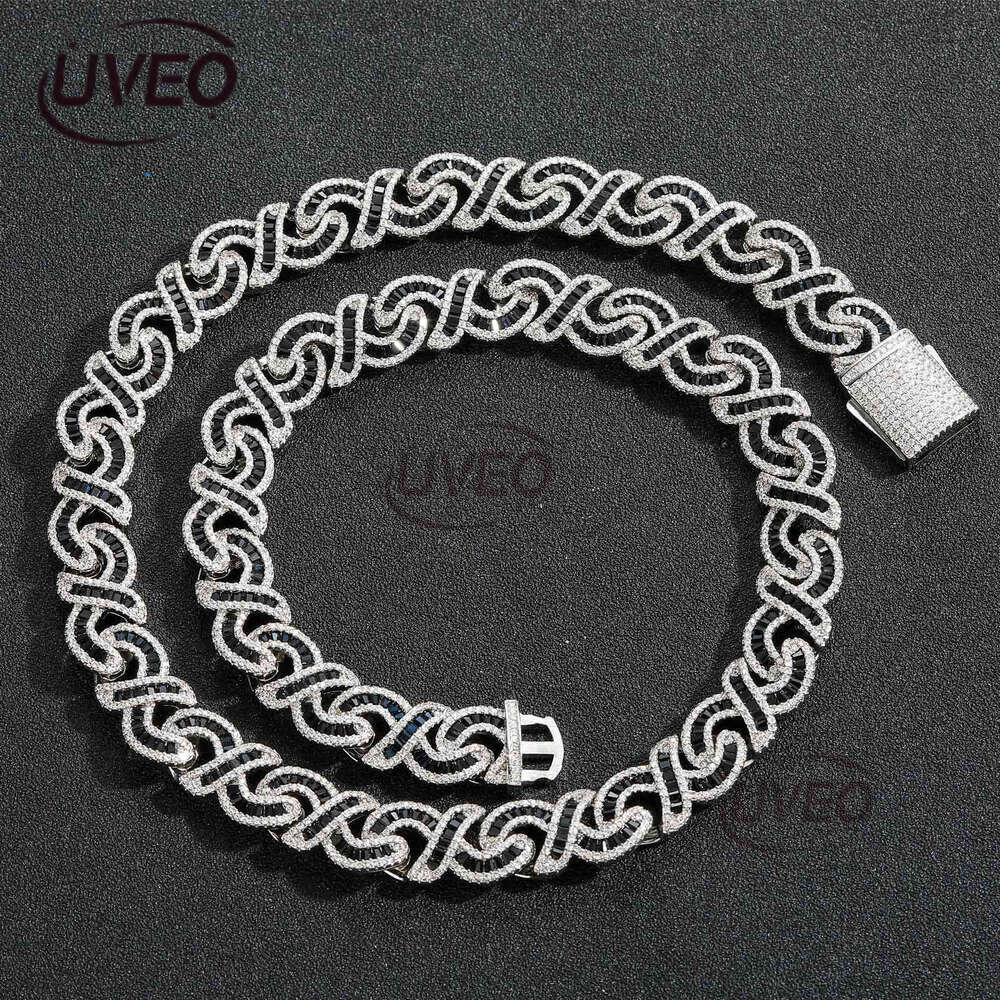 Luxury designer 12mm 8-shape Cuban black ladder stand ice out VVS Moissamite necklace, hip hop necklace bracelet for rap men and women Free delivery