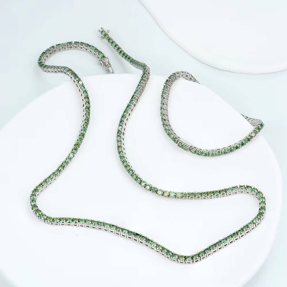 Classic Tennis Chain 925 Sterling Silver Hiphop Jewelry VVS Multiple Colors Moissanite Tennis Chain Necklace