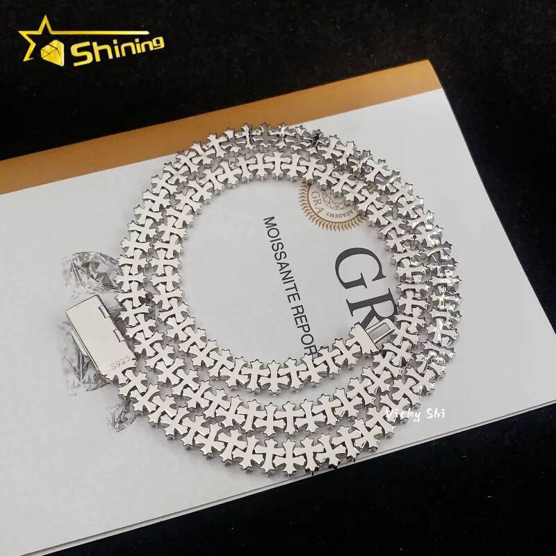 Iced Out Cross Style Moissanite Cuban Link Chain Hip Hop Jewelry 925 Silver Custom Men Fashion Chains Necklaces