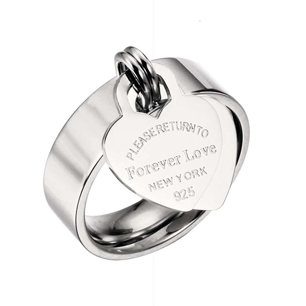 Stainless Steel Gold-Plated Forever Love Peach Heart Pendant Women's Ring Jewelry