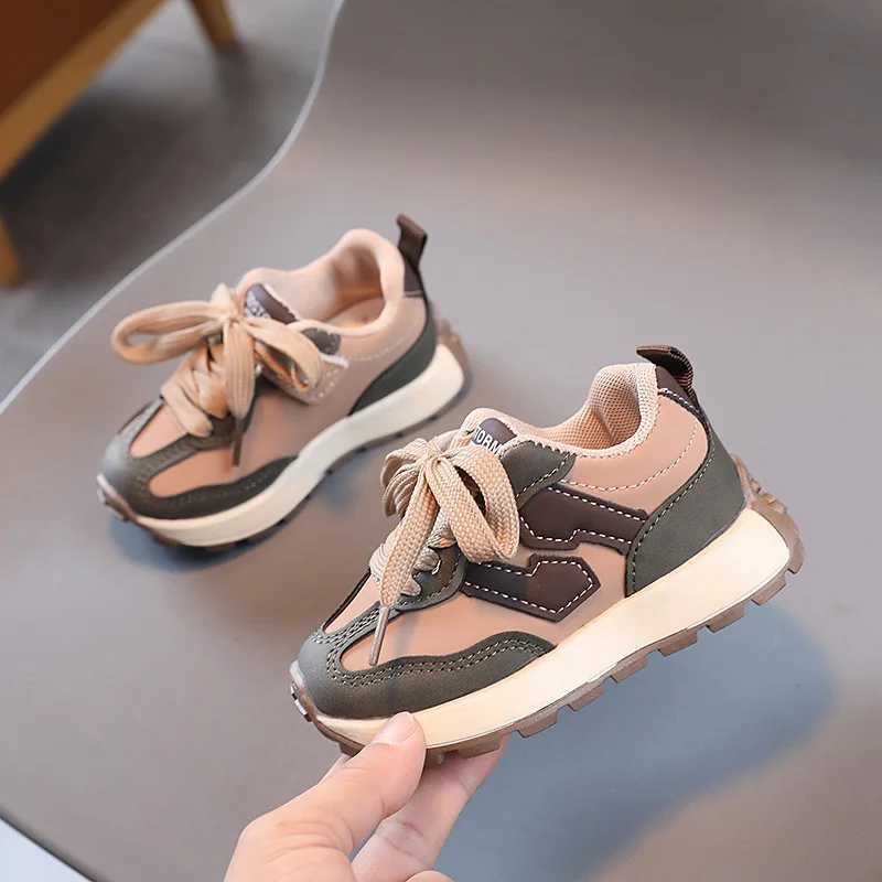 Childrens sports shoes lightweight anti slip PU leather childrens sports shoes suitable for boys and girls casual sports outdoor running soft soleT250
