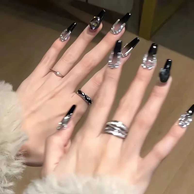 Universally Applicable in All Seasons Handmade Nail Long Black Wearable Fake Nail Fashion Diamond Fake Nail Art Tool for WomenT251118T251119