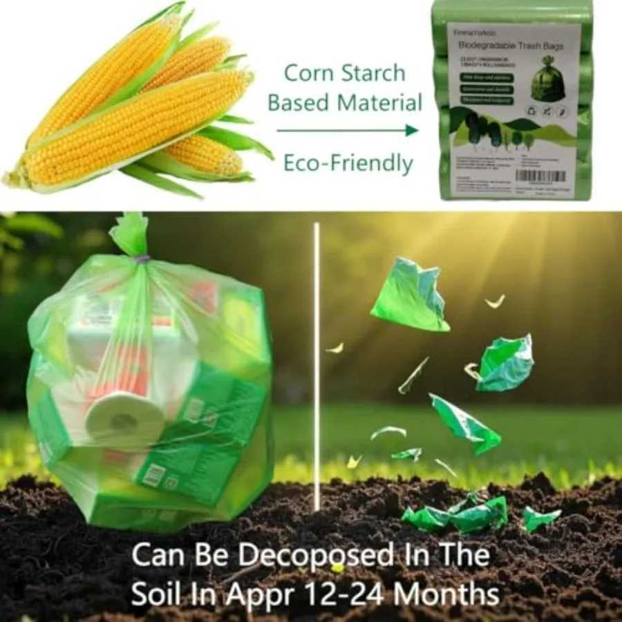 Biodegradable Trash Bags 13 Gallon PlantBased Tall Kitchen Compostable Waste Bags Heavy Duty 118 Mil Leakproof for Large Tras C251119