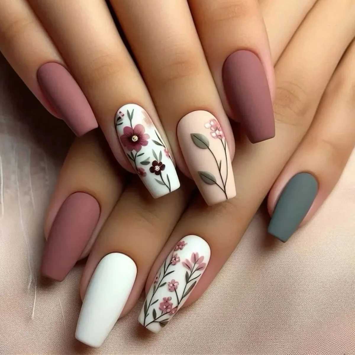 24pcs Finished False Nail Art Mid-length Ballet Nails Sets Press on Glitter Flower Design Fake Nails Set Acrylic Coffin ManicureT251118T251119