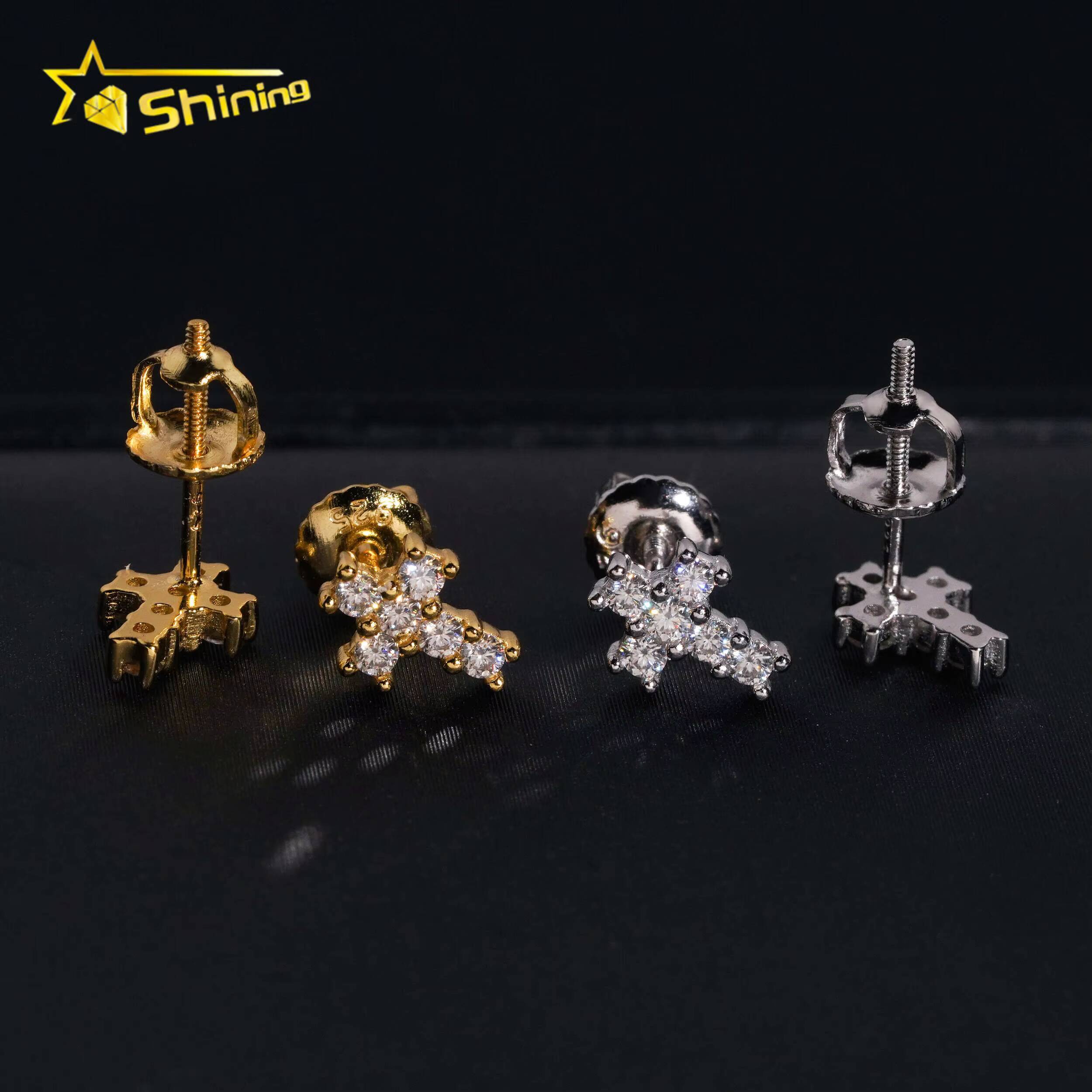 Hot Sale Cheapest Price Cross Design Earrings 925 Silver Gold Plated GRA Moissanite Stud Earrings Fashion Jewelry