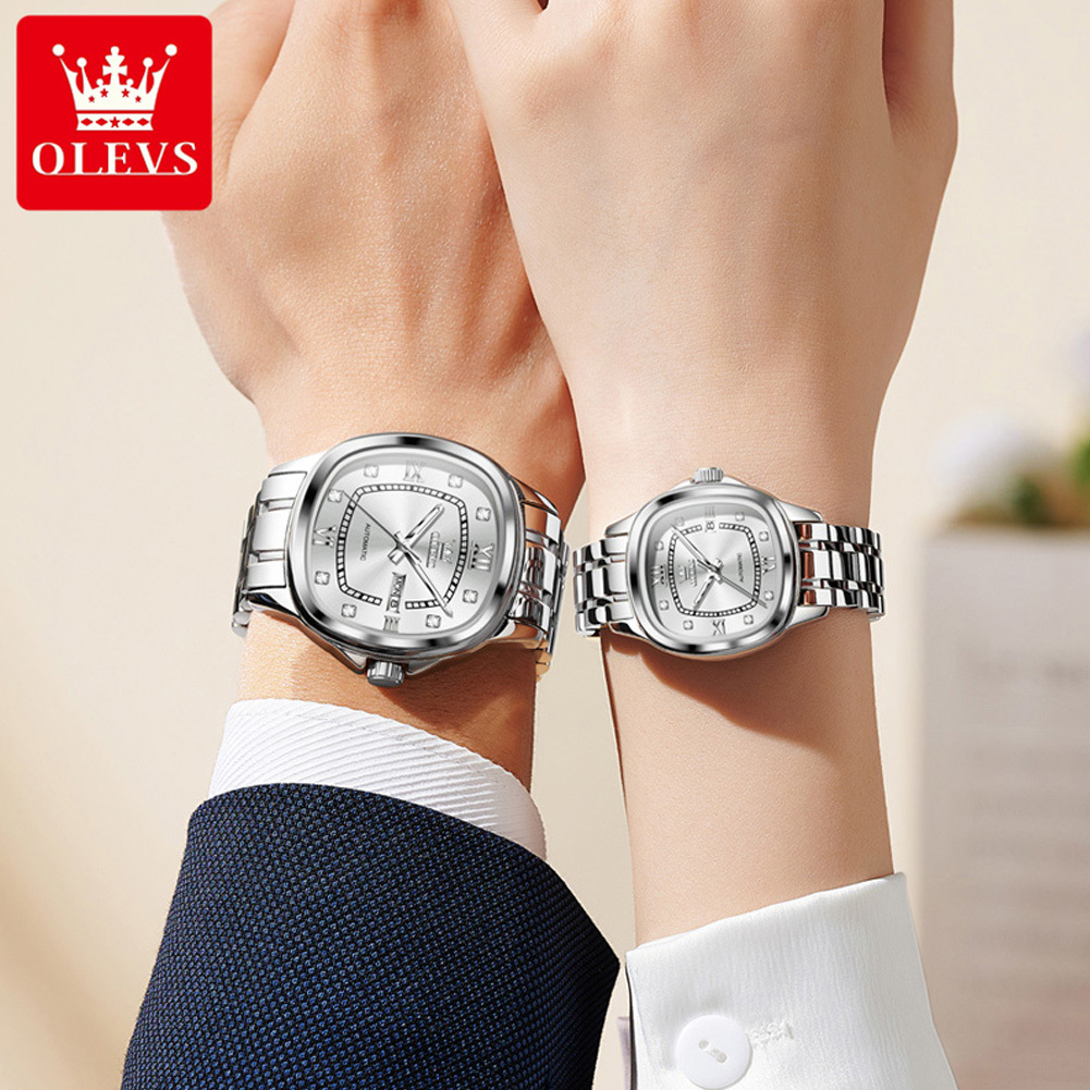 OLEVS Designer Automatic Mechanical Watch Wine Barrel Square Steel Band Calendar Women's Waterproof Luminous Luxury Men's Wristwatch Free Sh