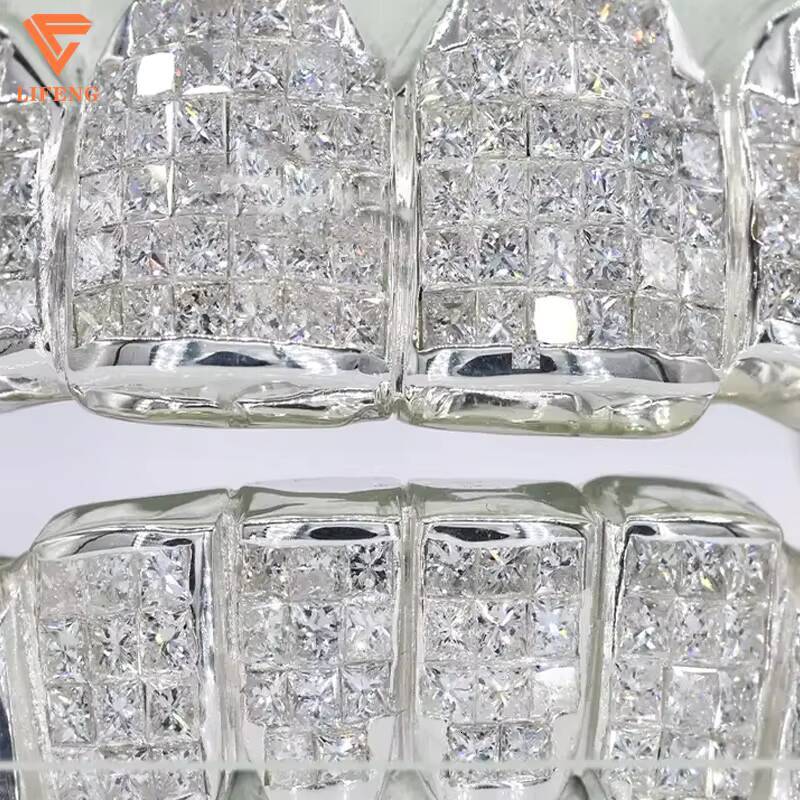Custom Princess Baguette Cut Invisible Setting Pass Diamond Tester VVS Moissanite White Gold 925 Silver Grillz for Teeth Jewelry