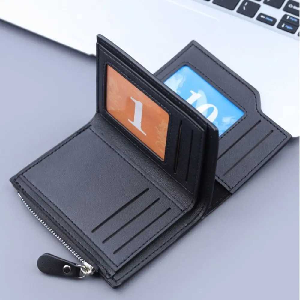 Mens PU Leather Wallet Clutch Bag Solid Color Card Holder Business Short Wallets Zipper Large Capacity Vintage Male PursesT251119