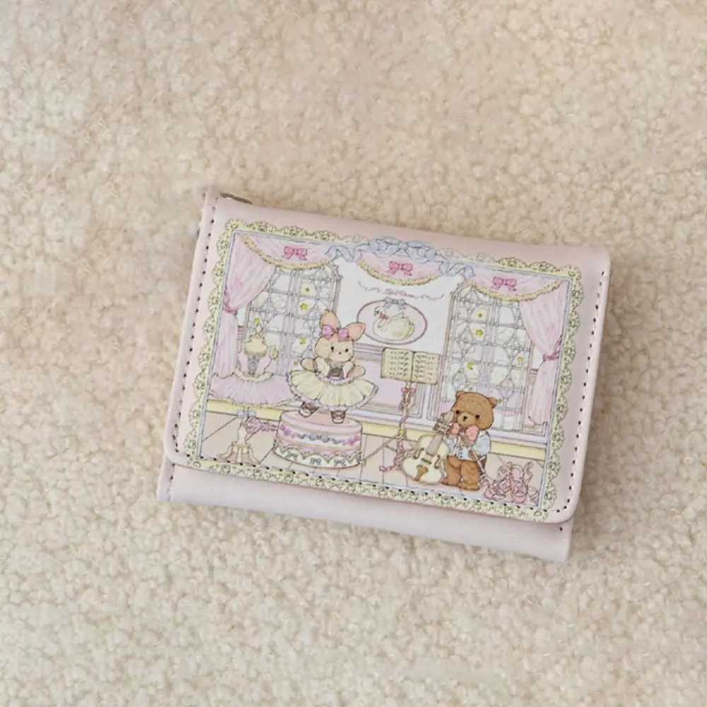 Vintage Bear and Rabbit Short Wallet Portable PU Coin Purse Multi Slot Card Holders Woman Business Shield Card HolderT251119