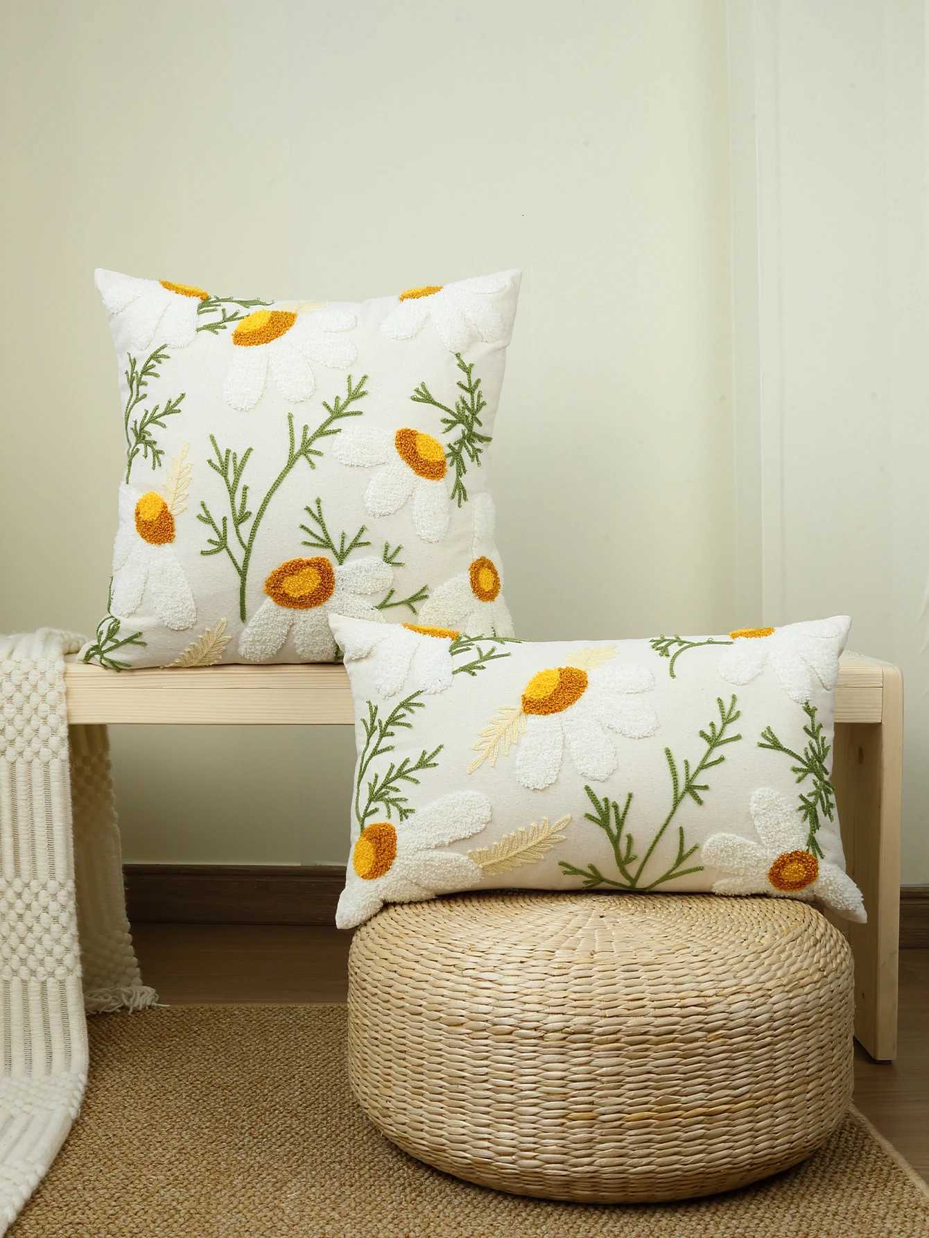 1pc Floral Pattern Elegant Embroidery Cushion Cover Without Core For Home Living Room Sofa Car DecorationM251119