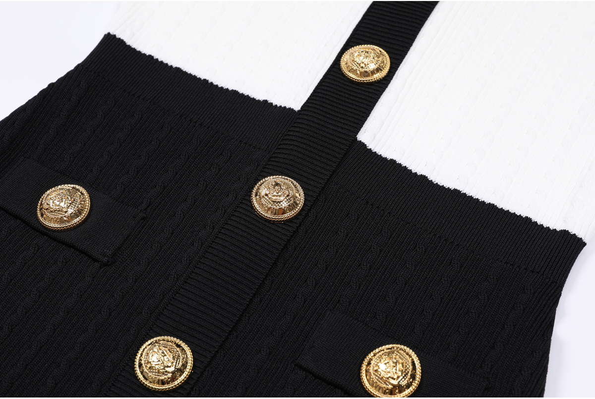 Fashion top quality original design women's color a3 blocked twisted knitting sweater dress slim fit OL style back zipper women's clothing