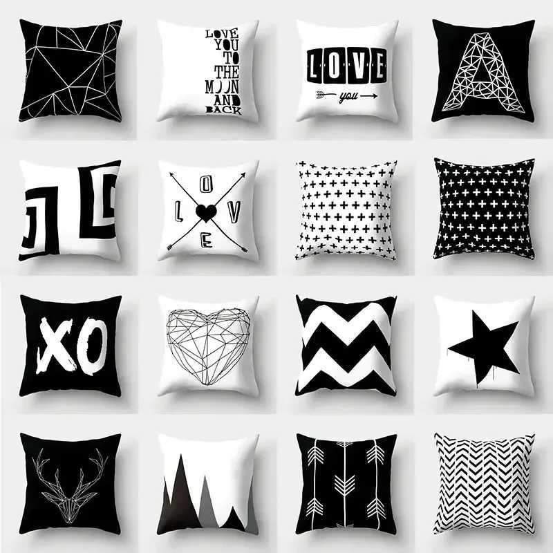 Black and white geometric cushion cover case home decoration suitable for bedroom sofa carM251119