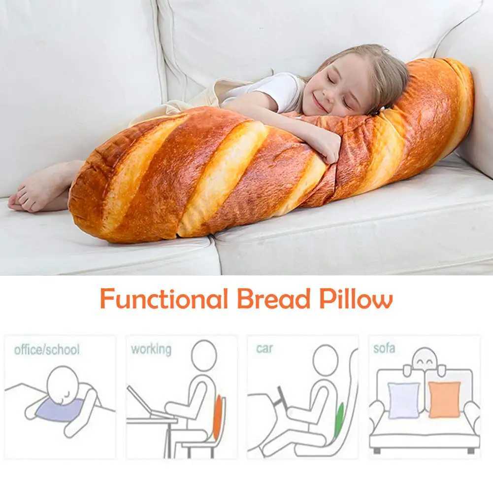 3D Simulation Bread Shape Soft Lumbar Baguette Back Cushion Funny Food Plush Stuffed CushionM251119