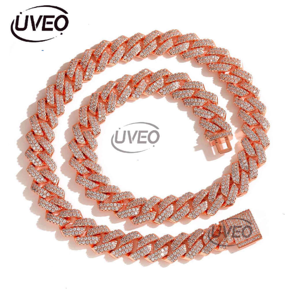 Luxury Designer 14mm Diameter Cuban Men's Necklace Gold Silver Pink double row Ice out VVS Moissanite Hip Hop collarbone chain with free shipping