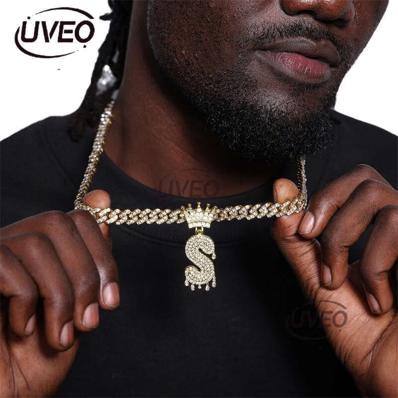Street 26 Letters Ice out VVS Moissanite Pendant Hip Hop Personalized Dia set Cuban Chain couple Rapper jewelry Free delivery