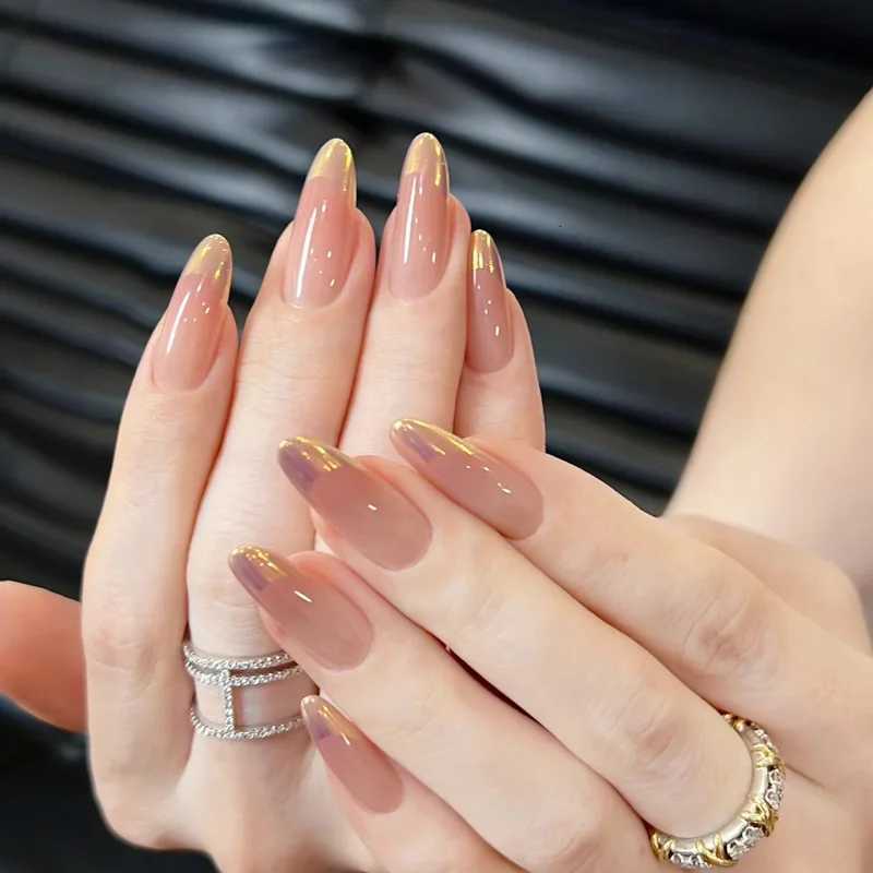 10Pcs Almond Handmade Press On Nails Full Cover Gradient Aurora Design French False Nails Artificial Manicure False NailsT251118T251119