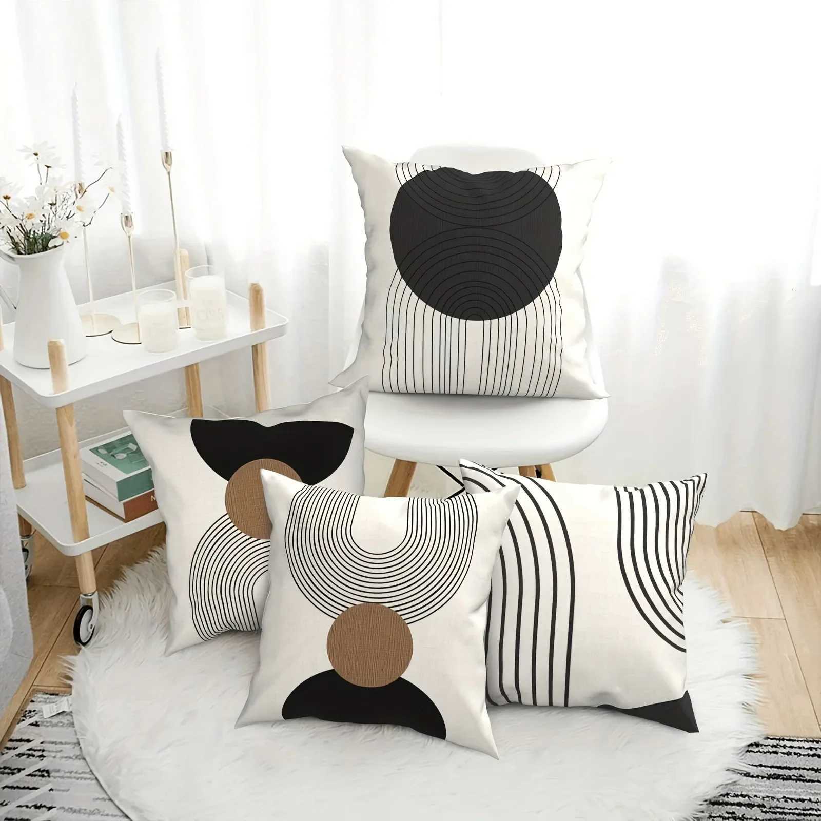 Modern minimalist home decoration cover geometric round line pattern design living room sofa chair cushion coverM251119