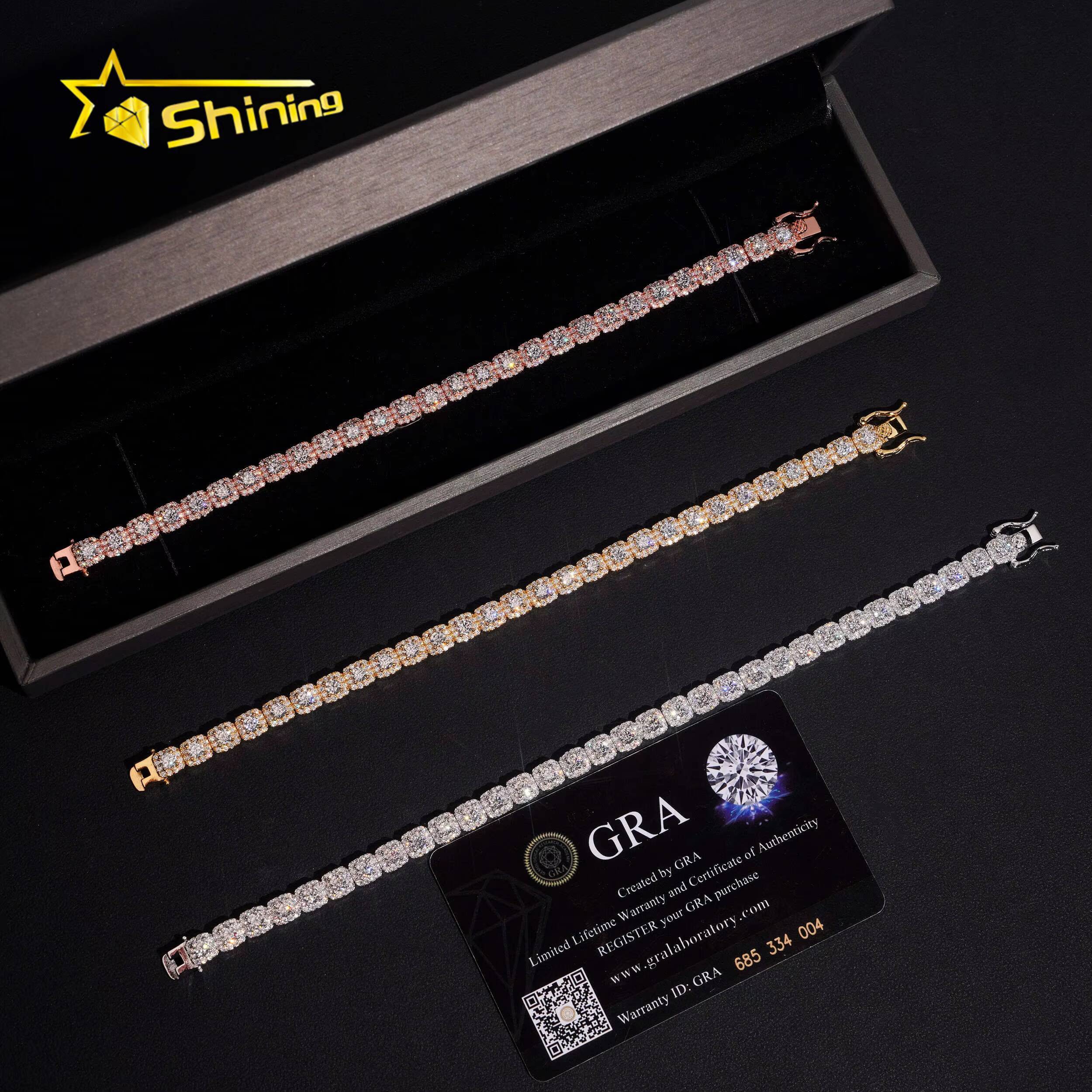 Fine Jewelry Iced Out 925 Sterling Silver VVS Moissanite Diamond Bracelet GRA Certificated Hip Hop Moissanite Tennis Bracelet