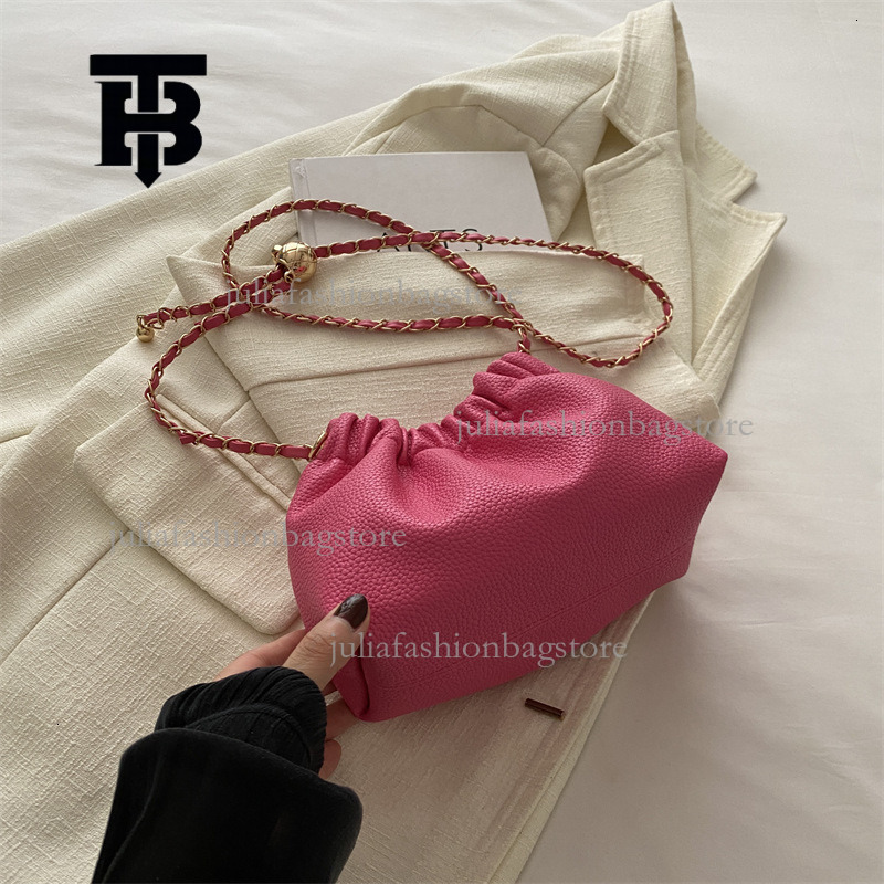 TB BHULAMTE Designer Texture Chain Wrinkle Women's Cloud Bag Luxury Handbag Summer New Lychee Pattern Single Shoulder Bucket Bag