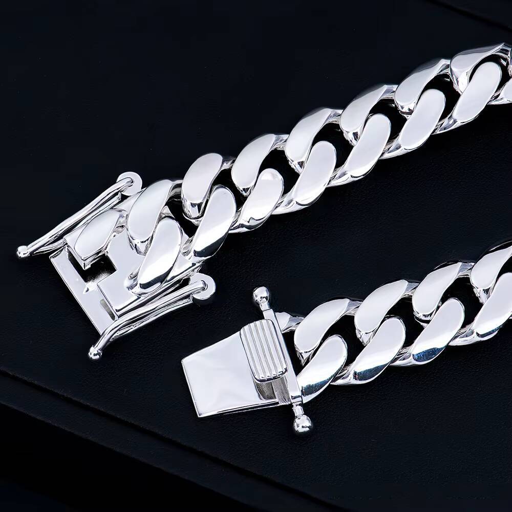 S925 Silver Cuban Link Bracelet for Men 14mm/ 18mm Width 8in Length White /Yellow Gold Plated Chain Wrist Bracelet