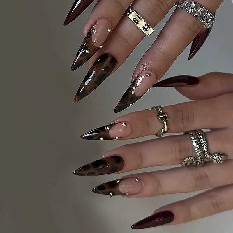 24pcs Gradient Black Pointed Nail Art Fake Nails Press On Nail Tips Artificial Nails Wearable Long Almond False Nails FinishedT251118T251119