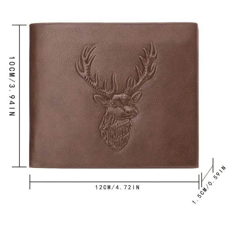 Mens Deer Embossed PU Leather Wallet Multi Card Slot Short trifold Removable Insert Wallet for StudentsT251119