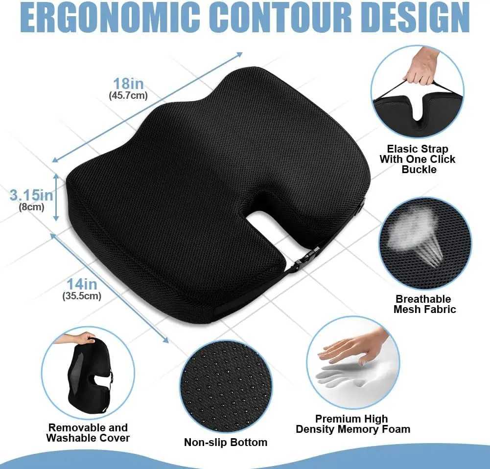Seat Cushions for Office ChairsMemory Foam Coccyx Cushion Pads for Tailbone PainSciatica Correct Sitting PostureM251119