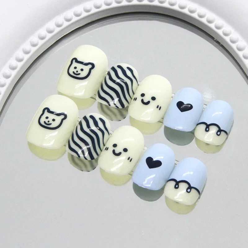 24PCS/Set Short Oval Cartoon Pinkish False Nails Cute Rabbit Simple Painting Nail Art Sweet Love Detachable Fake NailsT251118T251119