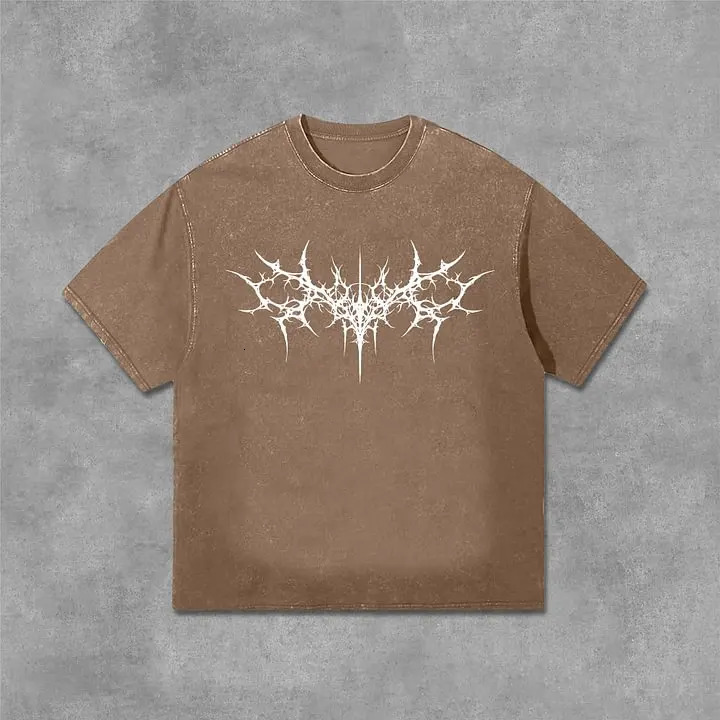 Vintage Gothic printed graphic acid washed Tshirt unisex casual and comfortable selected highquality 250408Z