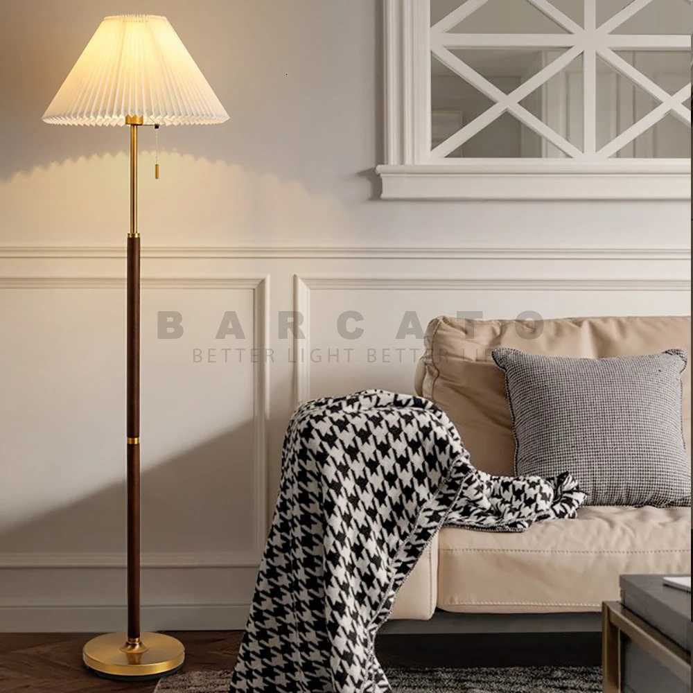American Floor Lamp Vintage Pleated Fabric Standing Lights Living Room Study Bedroom Home Design E27 Standing Lamps Night Light M251119