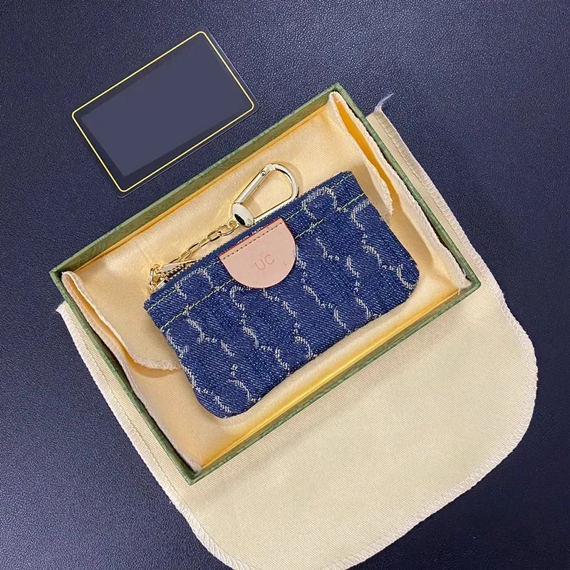 Designer Mini Wallet Keychain Zippy Wallets Monogram Letter Denim Fabric Fashion Card Holder Keychains Women Coin Purse Pocket Handbag Key Pouch Keychain dhgate