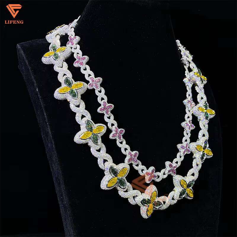 Top Quality Moissanite Infinity Marquise 925 Silver Hip Hop Jewelry Iced Out Chain Cuban Link Chain Colored Moissanite Necklace