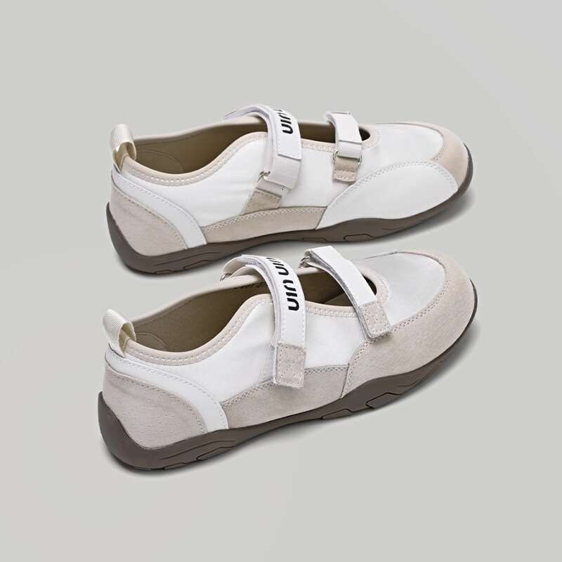 2025 Spring Summer New Korean Style Ballet Mary Jane for Women Pink and Apricot Two-tone Casual Velcro Sports Training Shoes