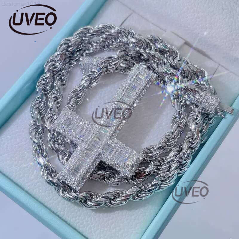 necklace moissanite chain Pendant Necklaces Whiote Gold Sier Vvs Moissanite Dia Iced Out Hip Hop Pass Tester Upside Down Cross