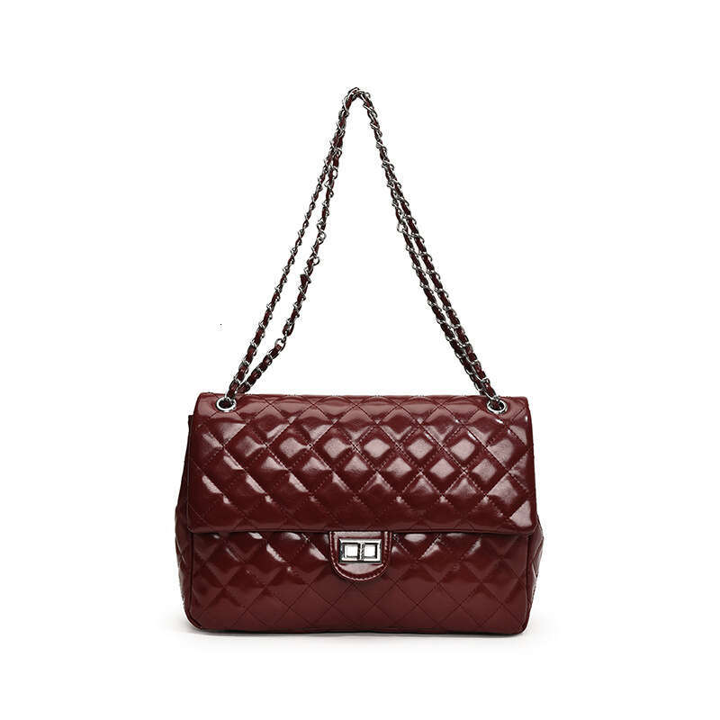 Women's Commuter Large capacity women's shiny face airport Diamond grid chain shoulder Tote bag