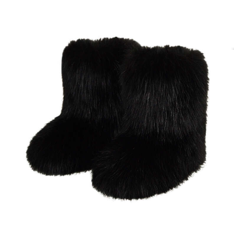 Snow Boots Flat High-Top Imitation Raccoon Fox Fur Winter Warm Mid-Calf Women's Shoes dh1103675481