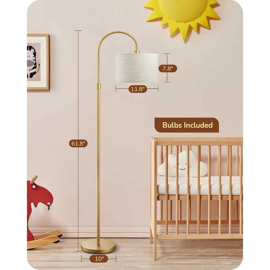 Modern Arc Floor Lamp with Remote Dimmable Feature in Gold Finish Adjustable Color Temperatures from 3000K to 6500K Tall Pole D M251119