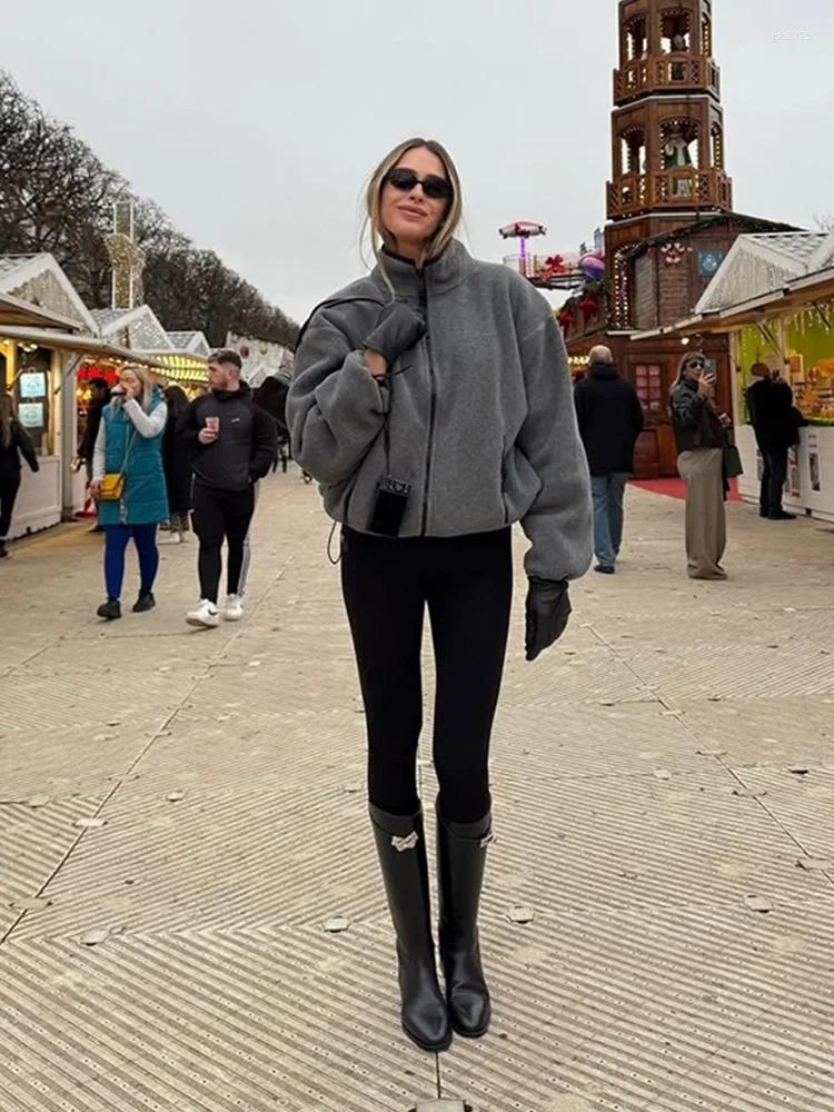 Women's Jackets Fashion Fleece Stand Collar Jacket Women Casual Zipper Drawstring Warm Thicken Coat Female 2025 Autumn Winter Lady Outwears